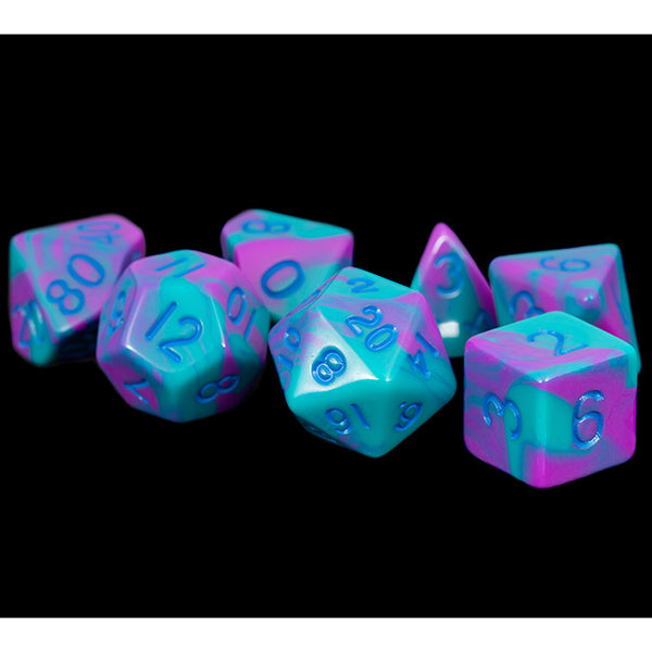 7-Die Set 16mm: Purple/Teal with Blue Numbers